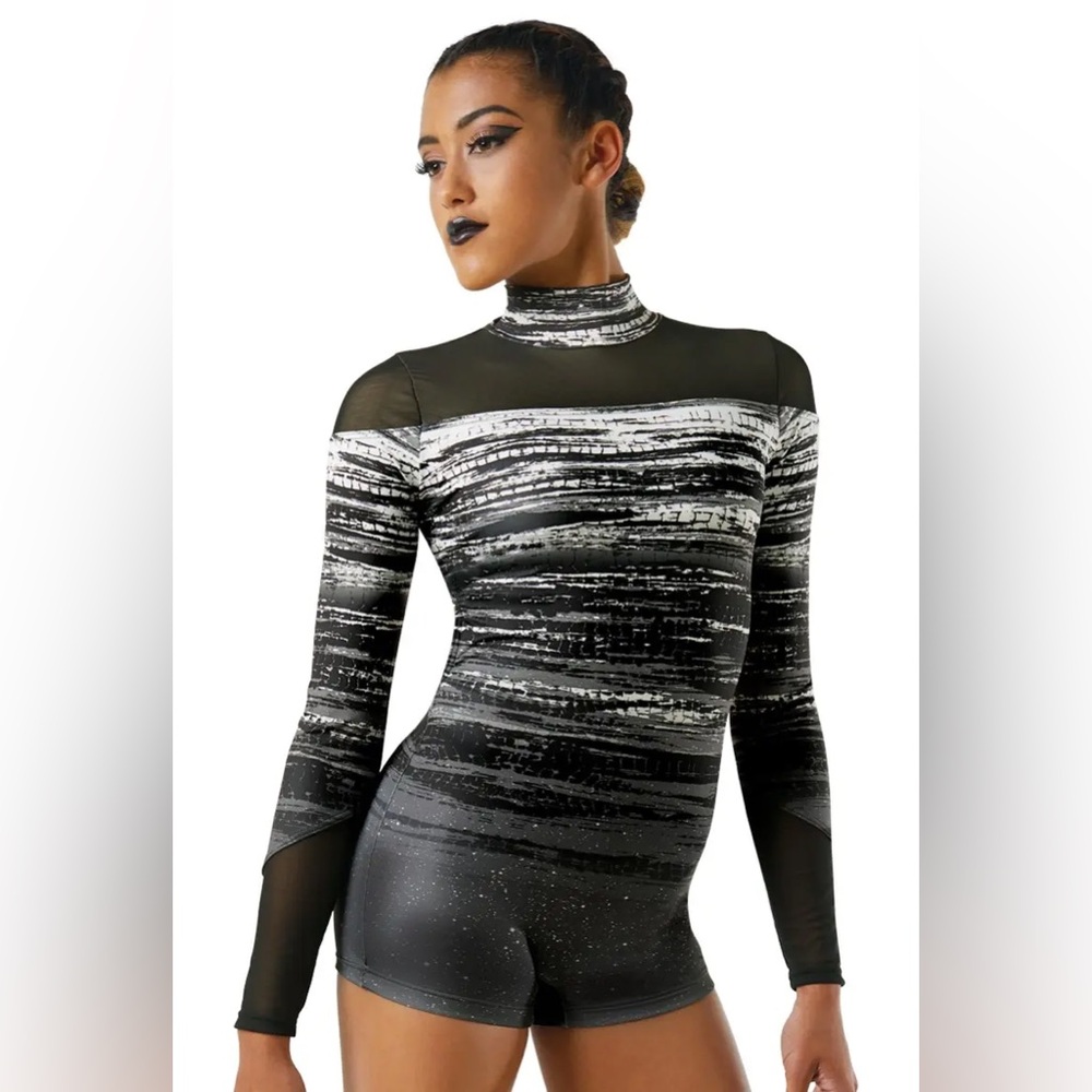 Weissman Grayed Out Biketard With Mesh SA in Black/gray/white